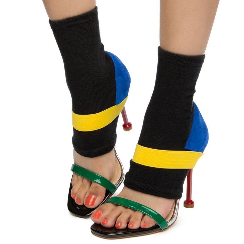 ZION  SOCK STRIPE HEELS Women – Black Multi